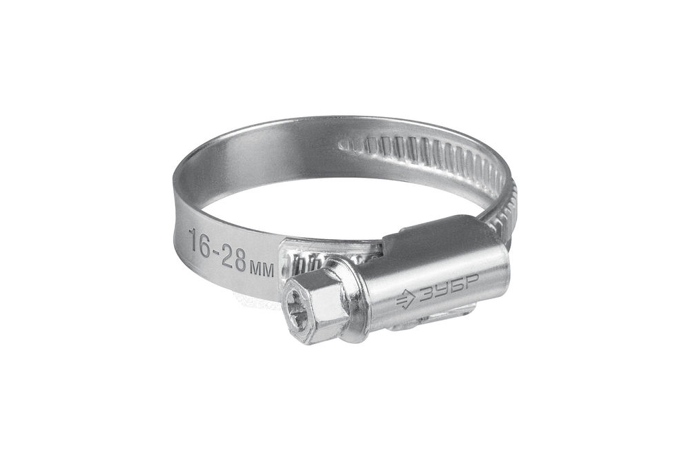 Хомут червячный Х-9Н 16 - 28 мм, накатная лента 9 мм, цинк, 50 шт ЗУБР 37807-28