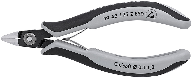 Бокорезы прецизионные ESD, острая головка, для мягких материалов, 125 мм, 2-комп антистатические ручки (KN-7942125ZESD)