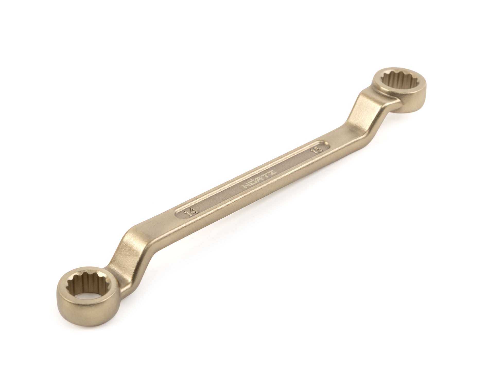Ключ гаечный накидной двусторонний коленчатый 14х15 искробезопасный сплав AlCu 151-1415, HORTZ