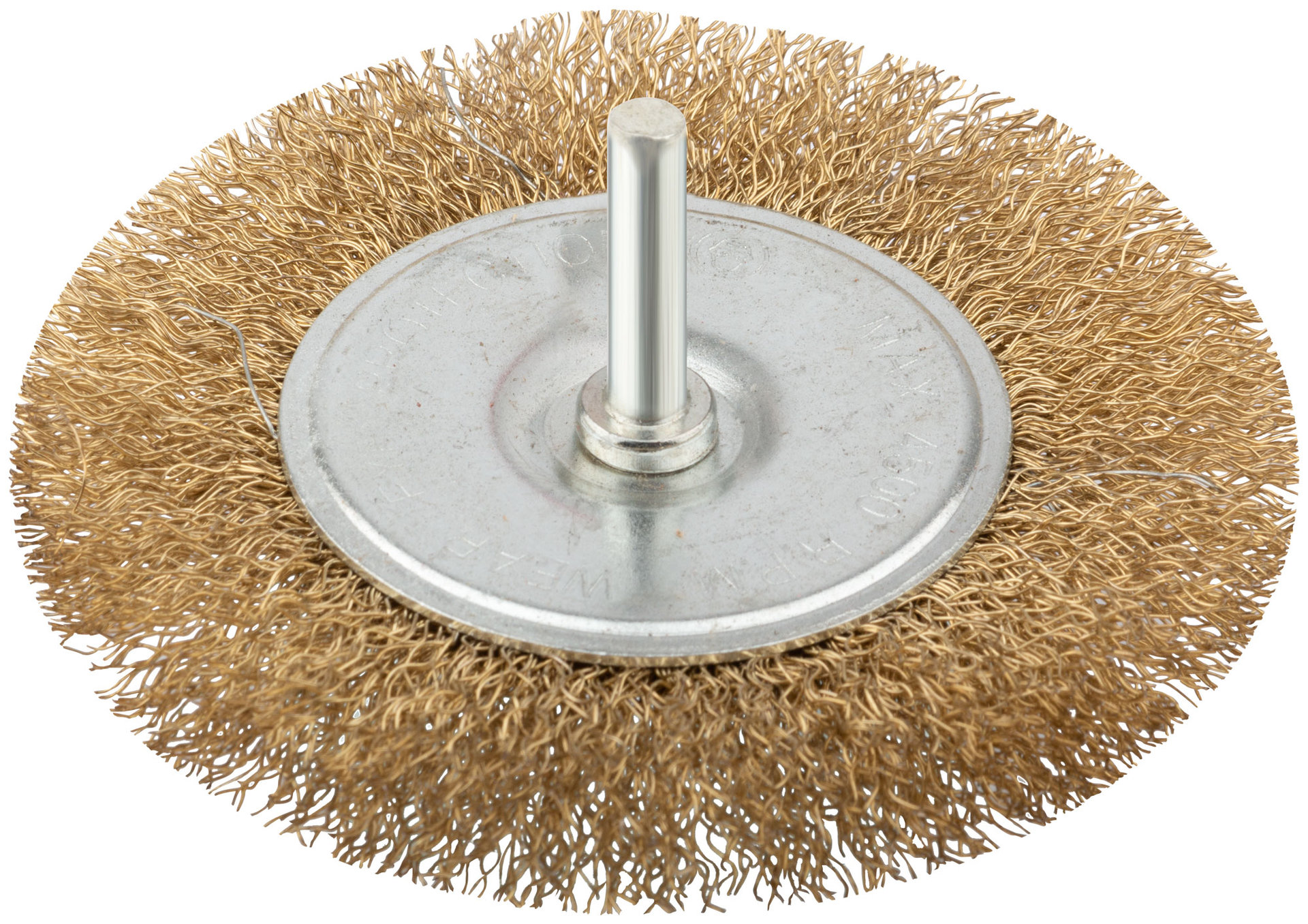 Корщетка дисковая прямая, со шпилькой, стальная латунированная волнистая проволока 100 мм (38465)