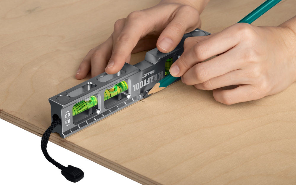 Брусковый магнитный уровень BILLET-20, 8 в 1, 200 мм, точность 0.3 мм/м, 4 глазка KRAFTOOL 34790