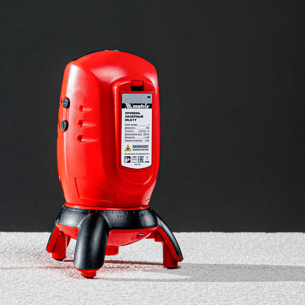 Лазерный уровень ML01T, дальность 10 м, точность ± 0,5 мм, / 1 м, длина волны 650 нм, проекция 1 вертикальная 1 горизонтальная плоскость, резьба под штатив 5/8, штатив в комплекте Matrix (35063)