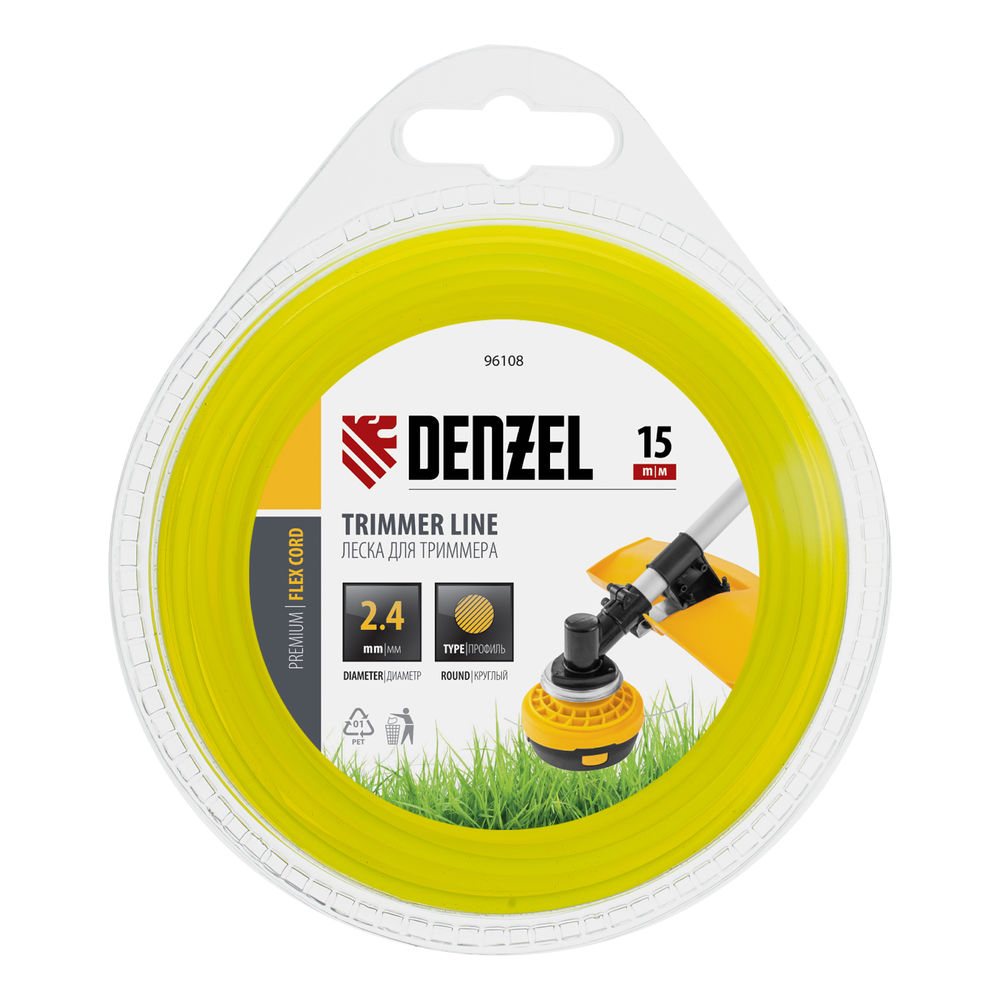 Леска для триммера, круглая 2.4 мм х 15 м, блистер Flex cord Denzel (96108)