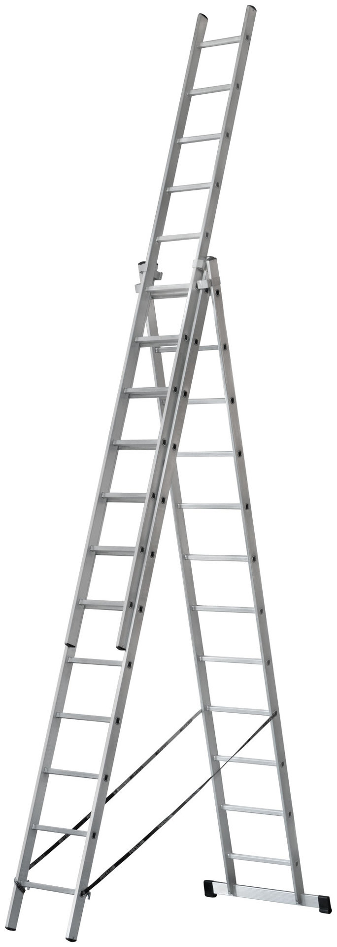 Лестница трехсекционная алюминиевая усиленная, 3 х 12 ступеней, H=343/594/841 см, вес 17,83 кг (65438)