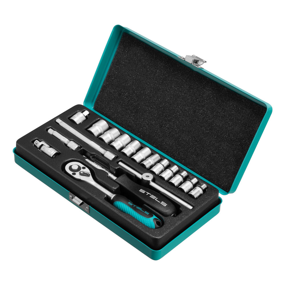 Набор торцевых головок с трещоткой, 1/4, 18 предметов Stels