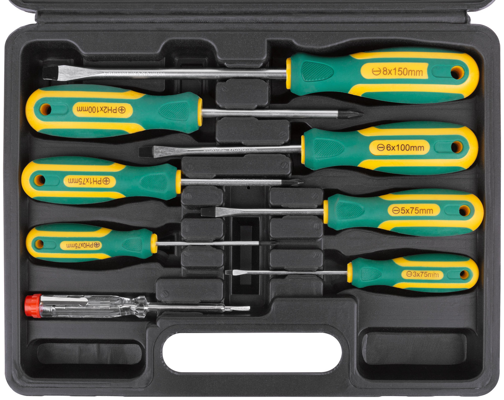 Отвертки Контур, CrV сталь, прорезиненные ручки, пластиковый кейс, набор 8 шт. (56037)