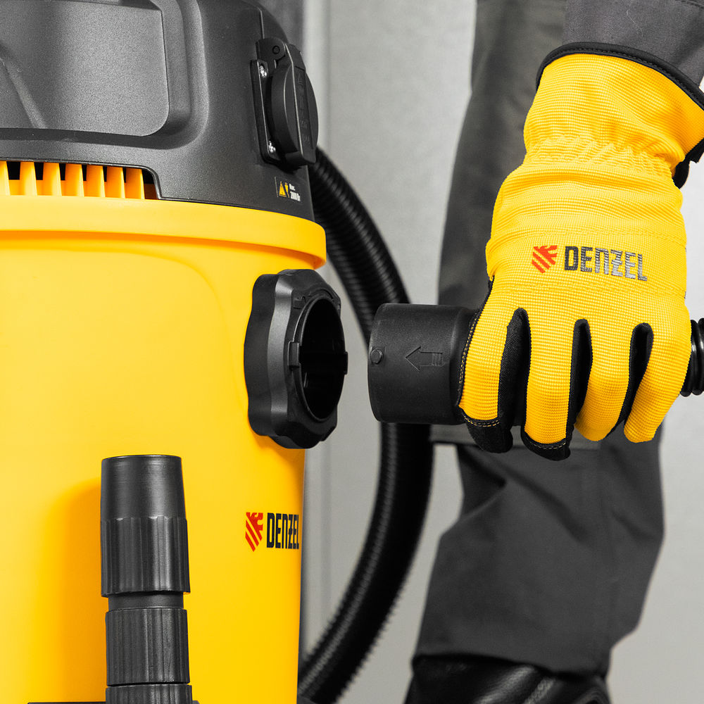 Пылесос строительный RVC20, 1400 Вт, бак 20 л, шланг 3 м, розетка с автосинхр. Denzel (28202)