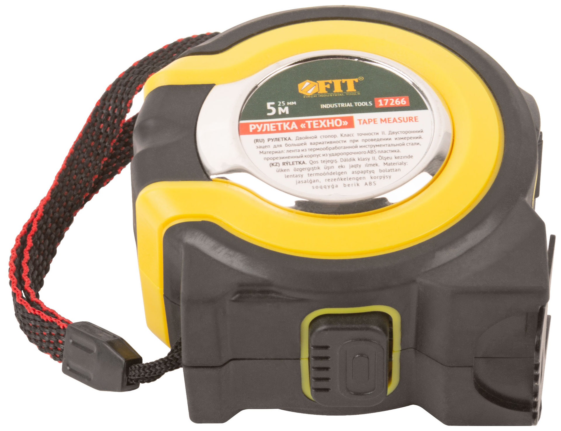Рулетка прорезиненный корпус, двойной стопор Техно 5 м x 25 мм