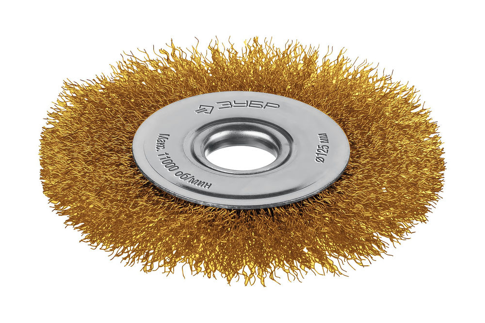 Щетка дисковая для УШМ 125?22 мм витая стальная латунированная проволока 0.3 мм посад. 22 мм ЗУБР 35171-125