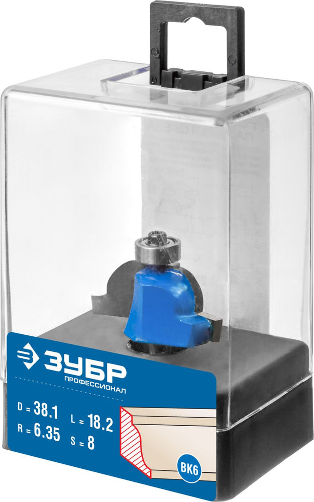 Фреза кромочная калевочная №6 38.1?18 мм радиус 6.3 мм ЗУБР Профессионал 28707-38.1