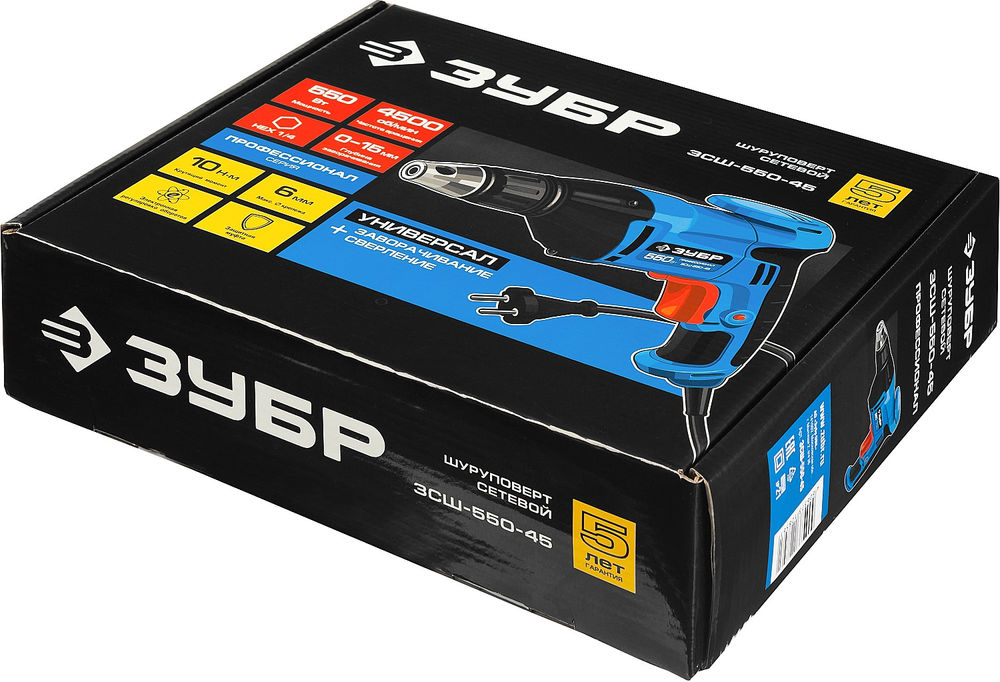 Шуруповерт сетевой 550 Вт, 10 Н·м ЗУБР УНИВЕРСАЛ ЗСШ-550-45