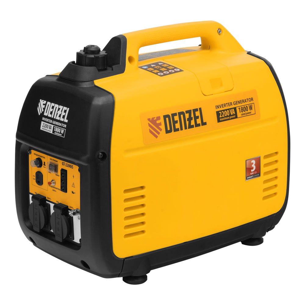 Генератор инверторный GT-2200iS, 2.2 кВт, 230 В, бак 4 л, закрытый корпус, ручной старт Denzel (94702)