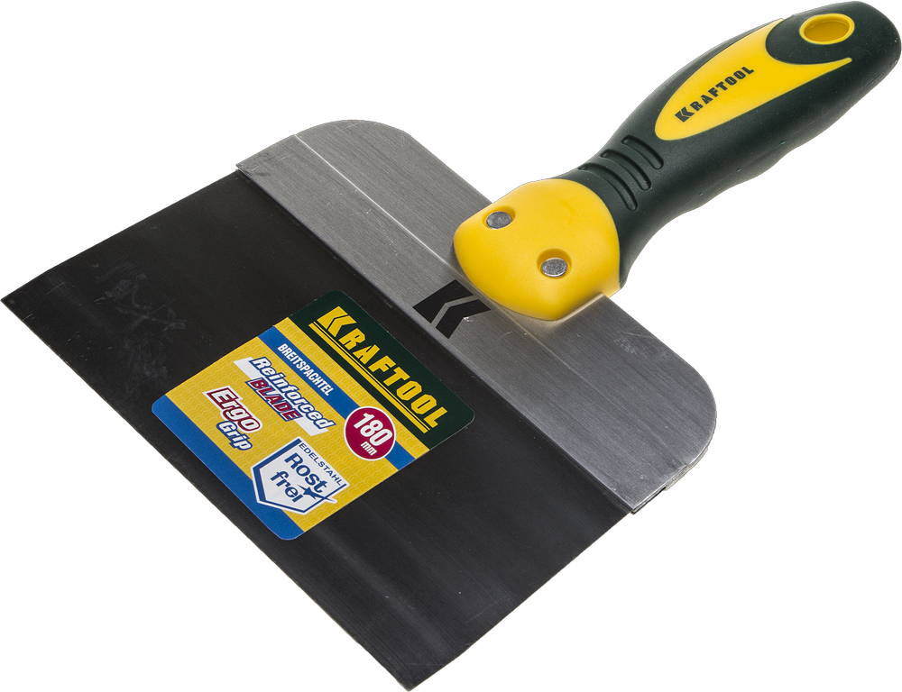 Фасадный шпатель 180 мм, широкое полотно, алюминиевая направляющая, двухкомпонентная ручка, нержавеющий KRAFTOOL 10036-180