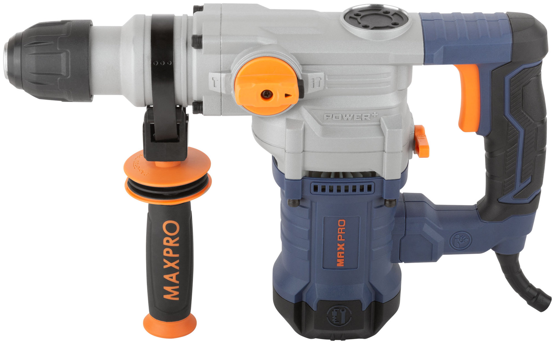 Перфоратор демонтажный 1200 Вт; 880 об/мин; 4,5 Дж; 3 режима; Д/Б/М-40/28/13; 4,95 кг; SDS-PLUS; антивибрационная ручка; резиновые вставки MAX-PRO 85091