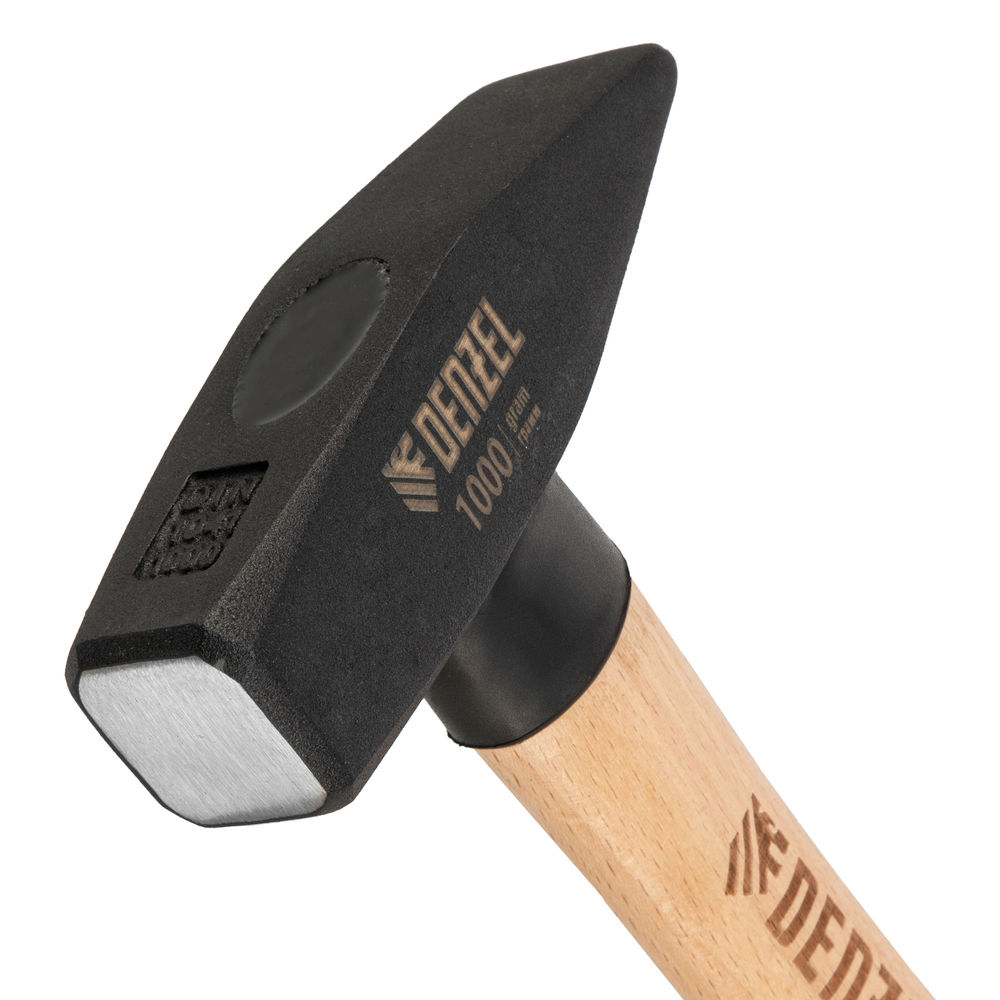 Молоток слесарный, 1000 г, кованый квадратный боек, буковая рукоятка Denzel (10437)