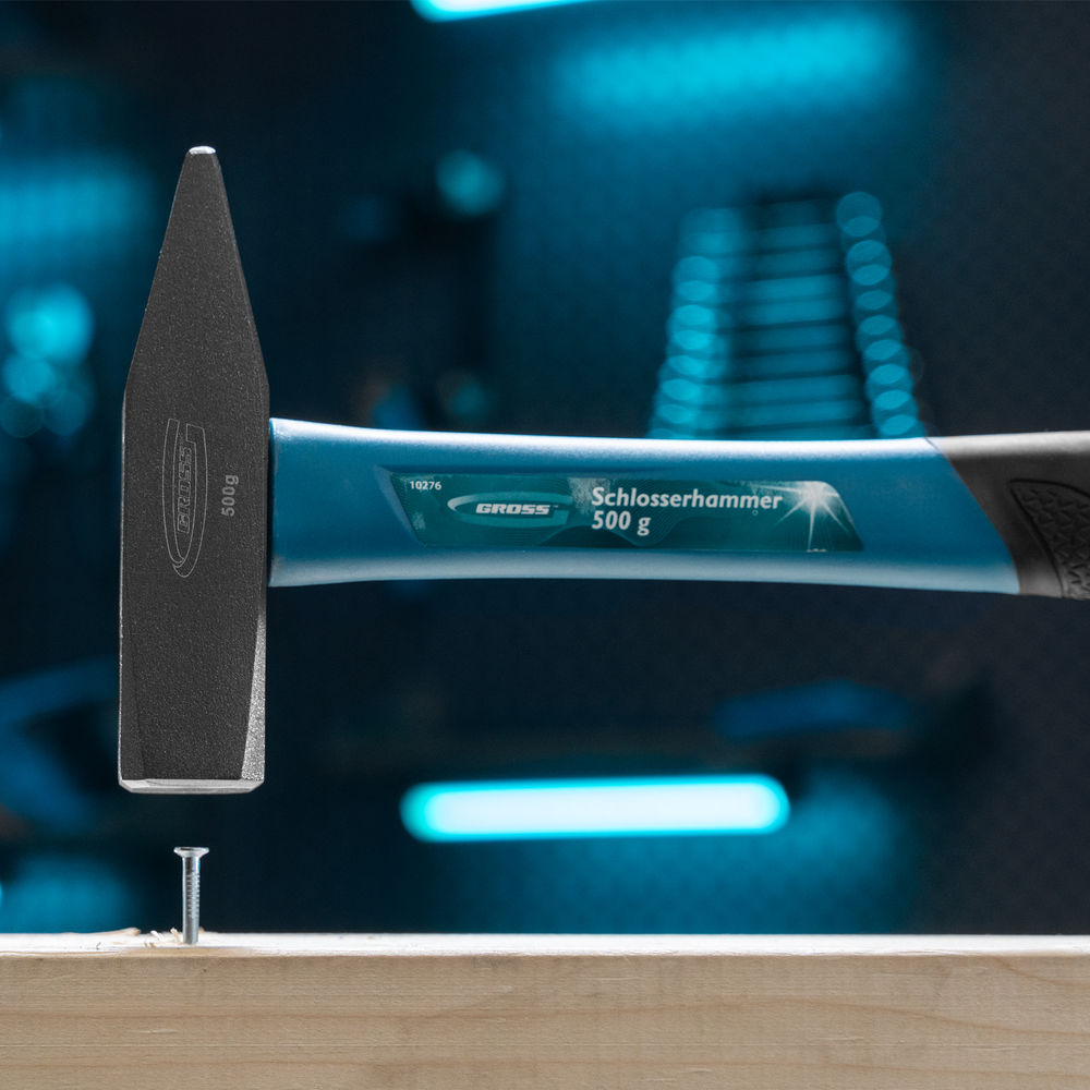 Молоток слесарный, 500 г, квадратный боек, фибергласовая обрезиненная рукоятка Gross