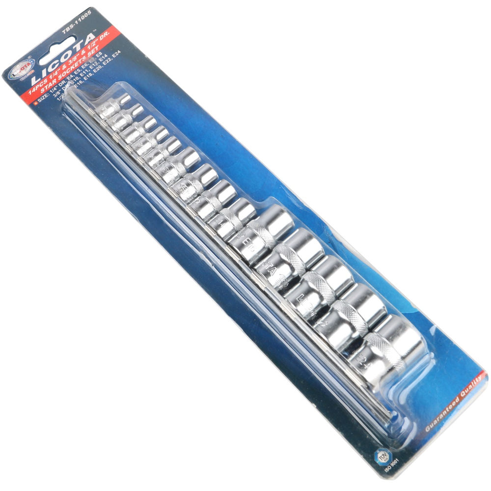 Набор головок Е-профиль Е4-Е24 14пр. на линейке 1/4, 3/8, 1/2 Licota TBS-11005