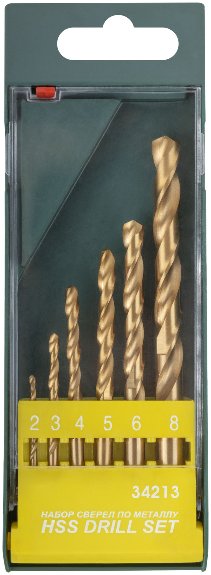 Набор сверл HSS по металлу, титановое покрытие, 6 шт. (2-3-4-5-6-8 мм) (34213)