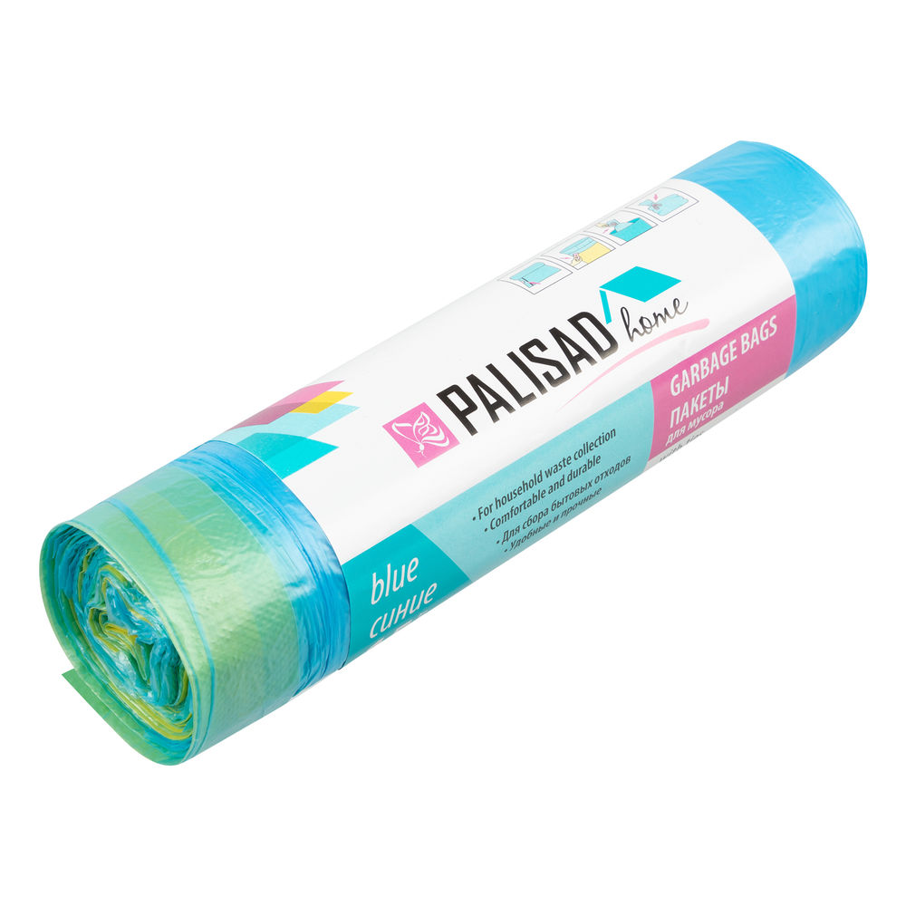 Пакеты для мусора с завязками 35 л x 15 шт. синие, Home Palisad (927155)