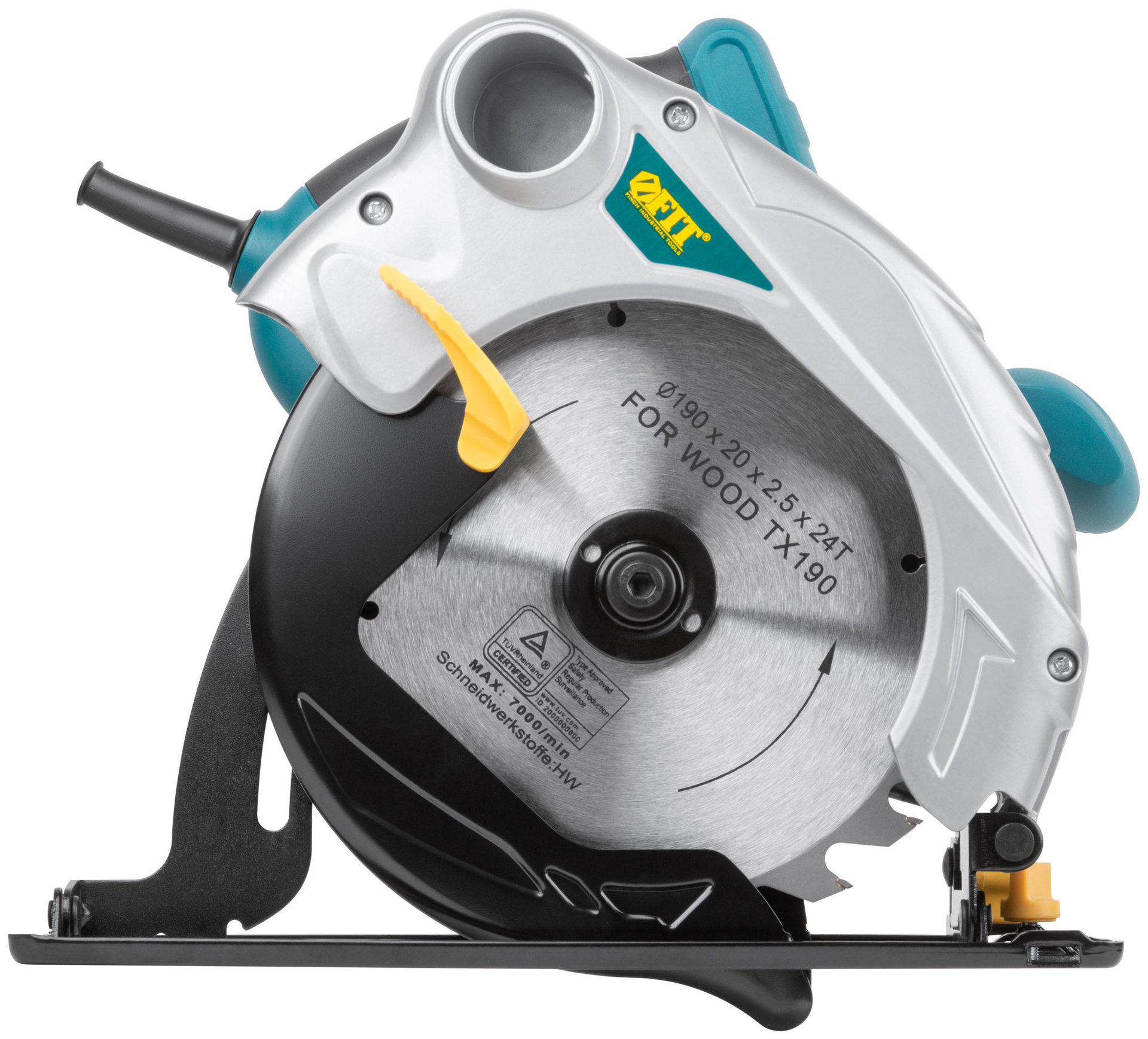 Пила дисковая 1300 Вт; 4700 об/мин; 190/20 мм; 4,0 кг; жел. опора; рез. накл.; блок шпинд.; коробка (80405)