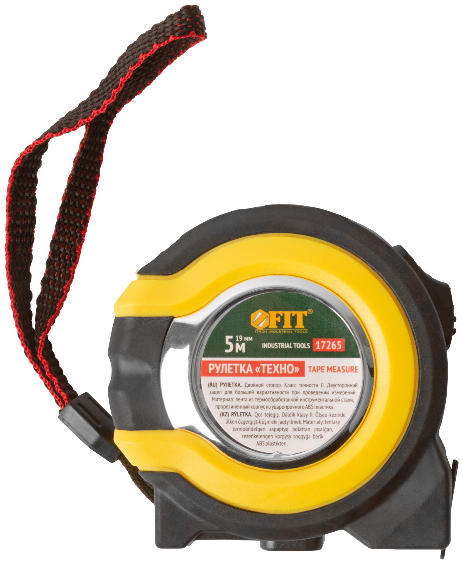 Рулетка прорезиненный корпус, двойной стопор Техно 5 м x 19 мм