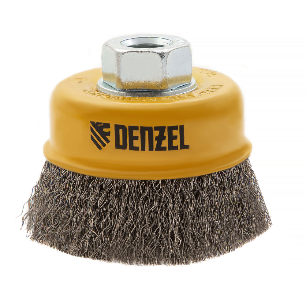 Щетка для УШМ, 75 мм, Чашка, витая нержавеющая проволока 0.3 мм, М14 Denzel (746043)