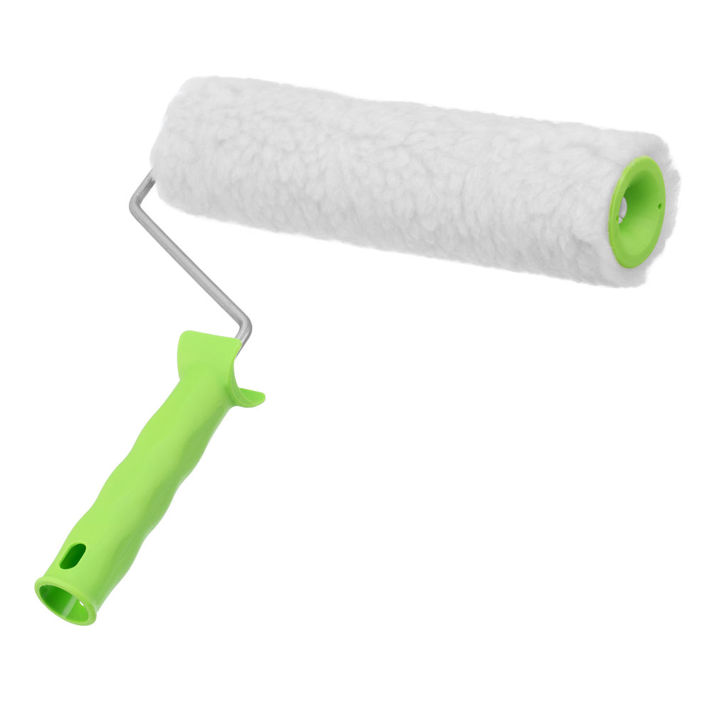 Валик с натуральным мехом, с ручкой, 250 мм, ворс 12 мм, D 48 мм, D ручки 6 мм, Сибртех (80124)