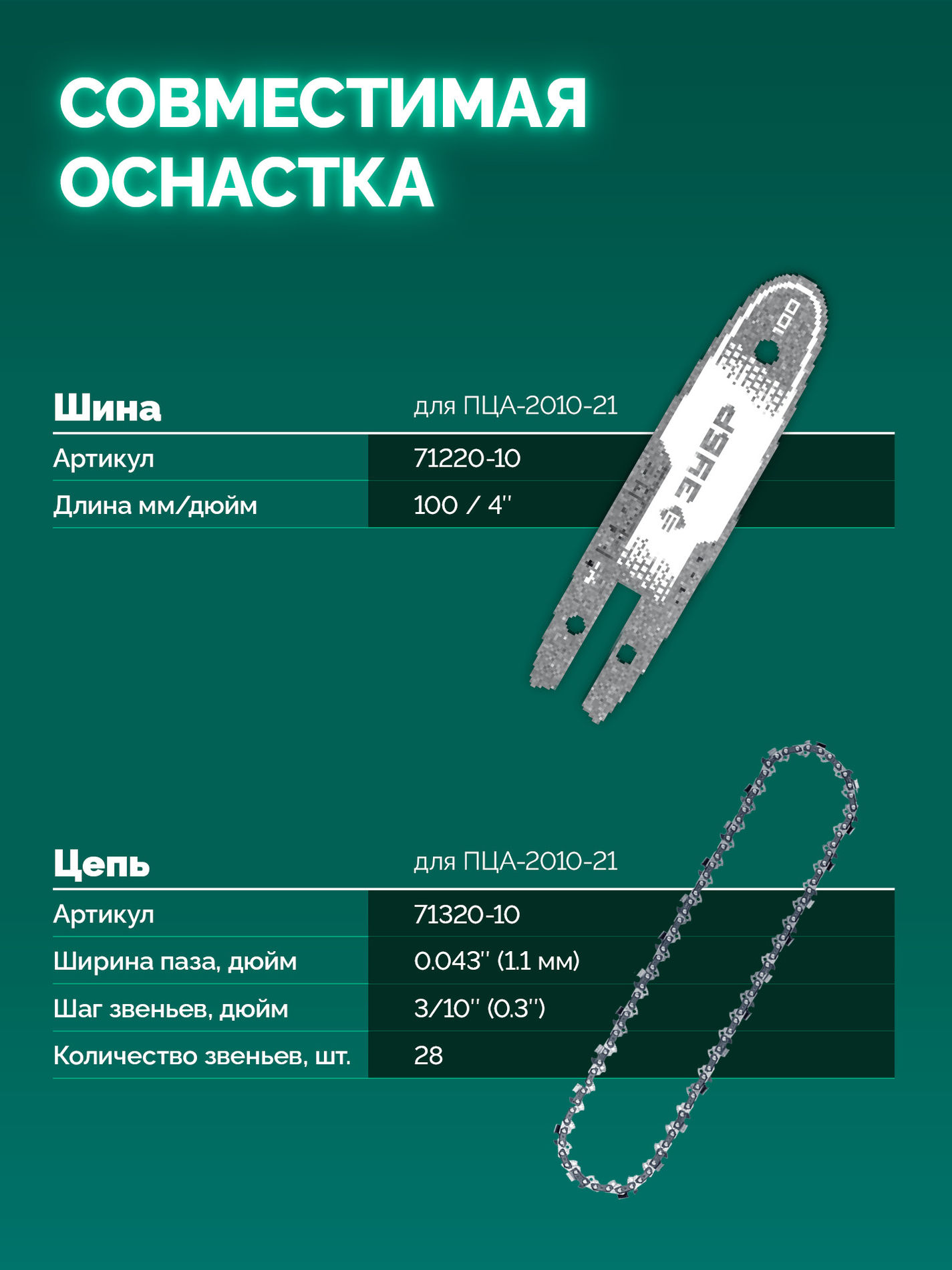 ЗУБР 20 В, 100 мм шина, 1 АКБ LMS (2 Ач), мини-пила цепная аккумуляторная (ПЦА-2010-21)
