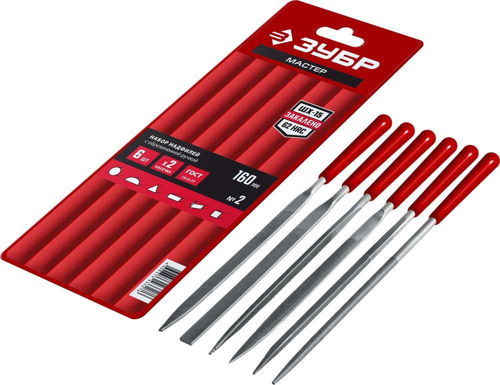 Набор надфилей 6 шт 160 мм в чехле с ручками ЗУБР 16016-H6