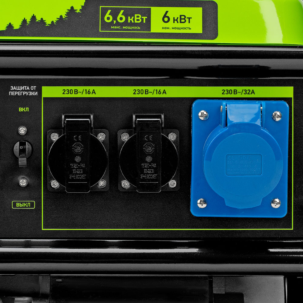 Генератор бензиновый БС-8000, 6,6 кВт, 230В, четырехтактный, 25 л, ручной стартер Сибртех (94547)