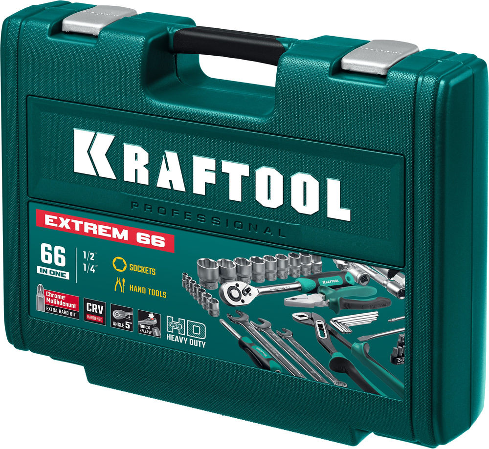 Набор инструмента универсальный 66 предм., (1/2+1/4) EXTREM-66 KRAFTOOL 27976-H66