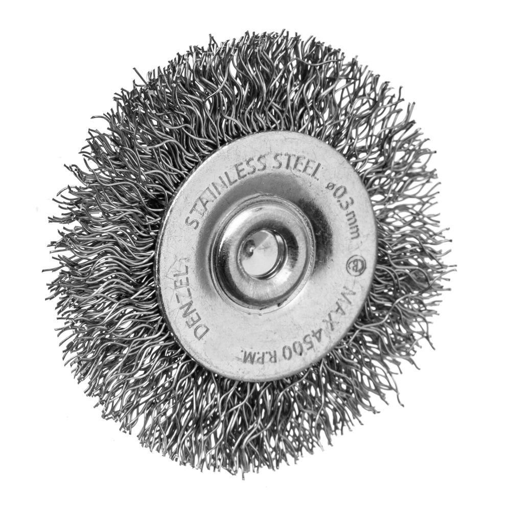 Набор щеток для дрели, 1 Плоская 50мм, 2 Чашки 25-50мм, шпилька, нерж. вит. проволока Denzel (74491)