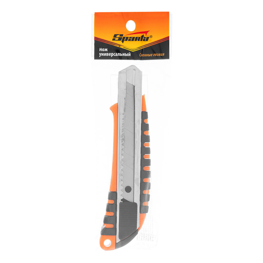 Нож, 18 мм, выдвижное лезвие, металлическая направляющая, пластиковый двухкомпонентный корпус Sparta (78939)