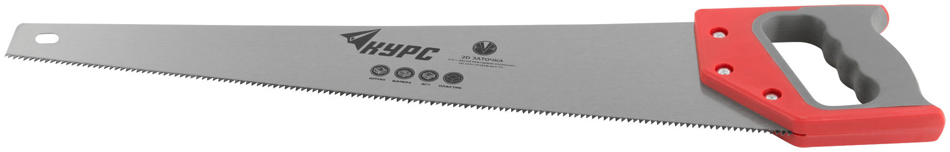 Ножовка по дереву, средний каленый зуб 7 ТPI, 2D заточка, пластиковая прорезиненная ручка 500 мм (40318)