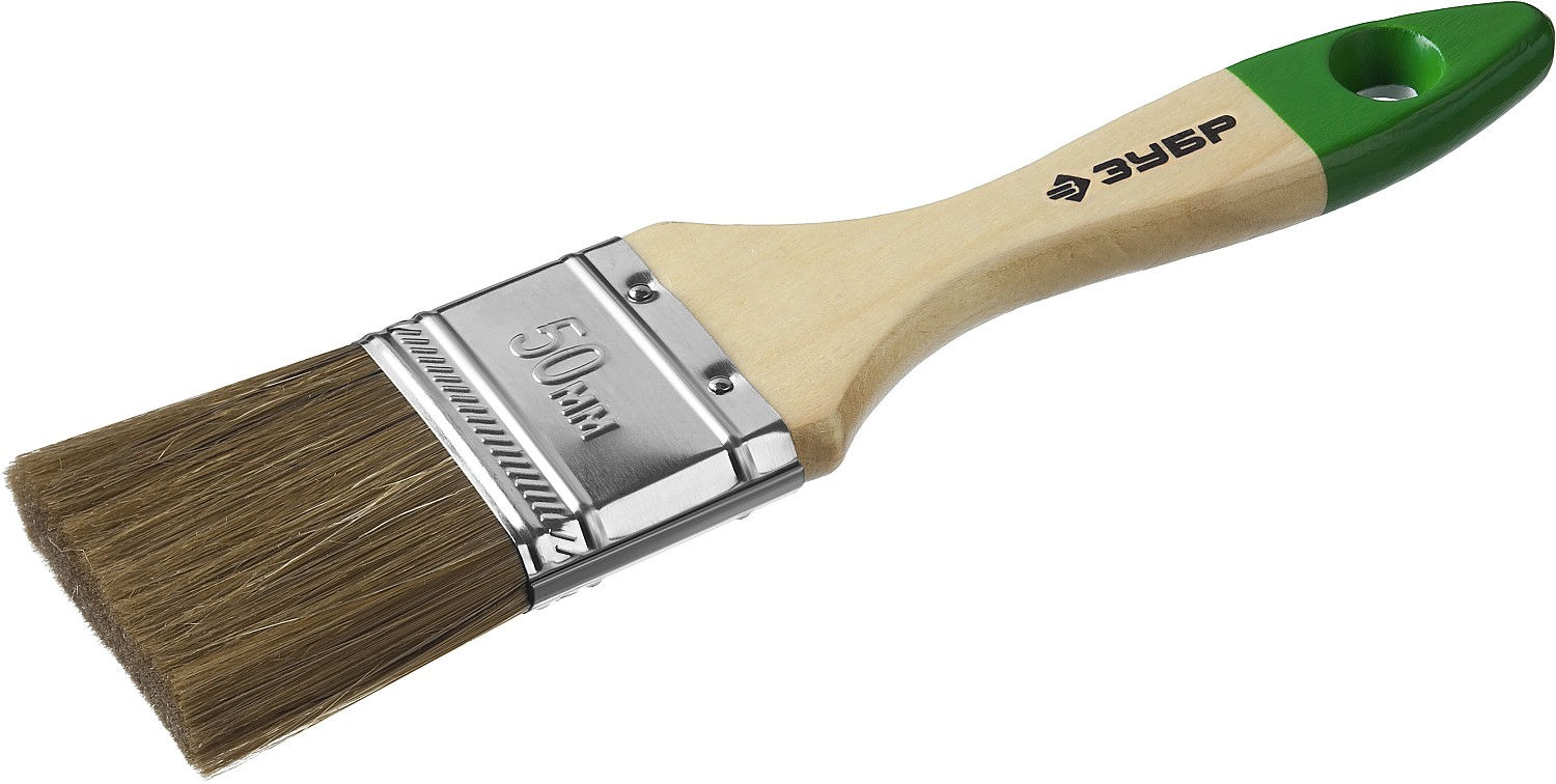 Плоская кисть ЛАЗУРЬ, 50 мм, 2, светлая смешанная щетина, деревянная ручка, для высокотекучих ЛКМ ЗУБР 4-01009-050
