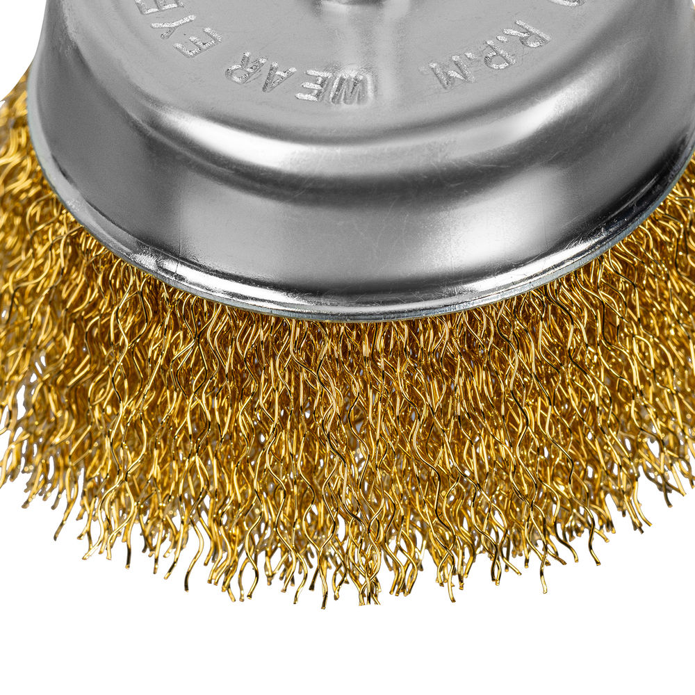 Щетка для дрели, 75 мм, чашка со шпилькой, латунированная витая проволока Matrix (74478)