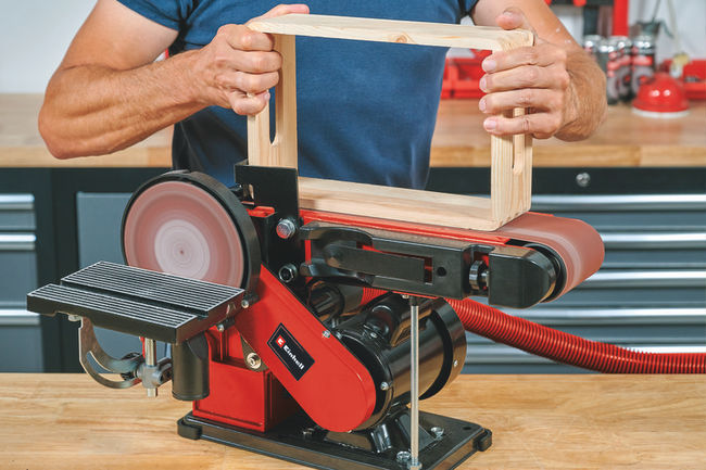 Станок шлифовальный Einhell TC-US 380, 380Вт, круг 150мм(шкурка), лента 100х914мм,стол,угл.упор (4419257)