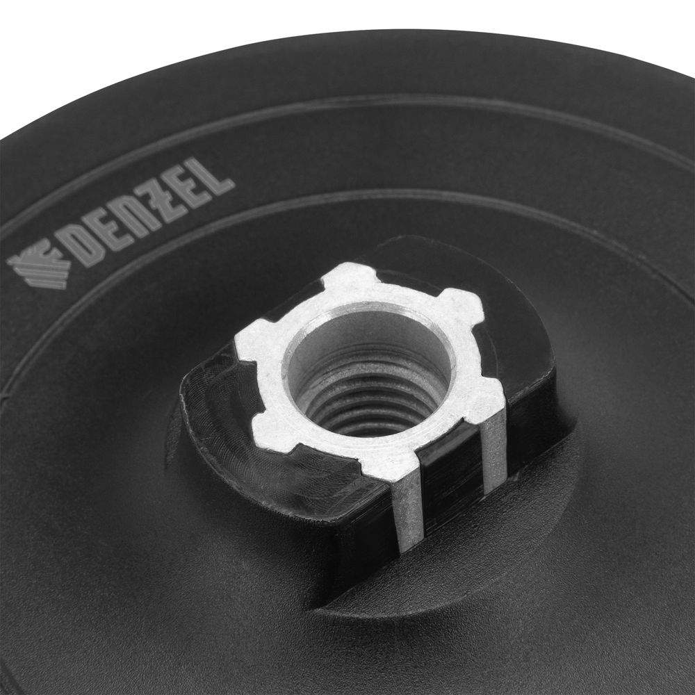 Тарелка опорная для дрели и УШМ с липучкой, 115 мм, твердая, с адаптером c М14 на d8 Denzel (76253)