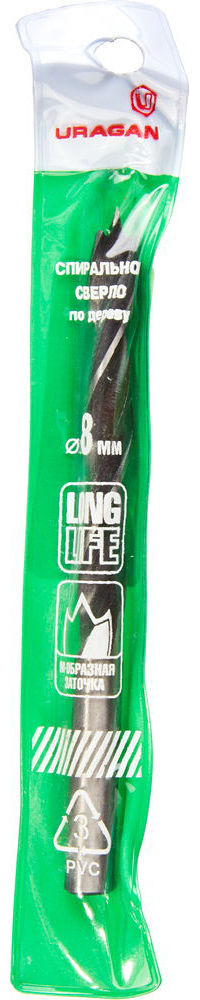 Сверло спиральное по дереву 8 x 110/65 мм URAGAN 29419-110-08