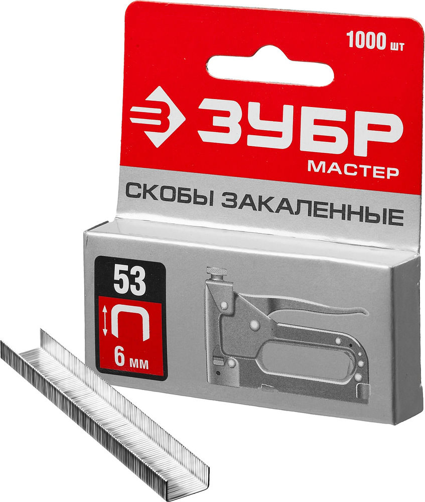 Скобы 6 мм, тип 53 (A/10/JT21), калибр 23GA, 1000 шт ЗУБР 31625-06