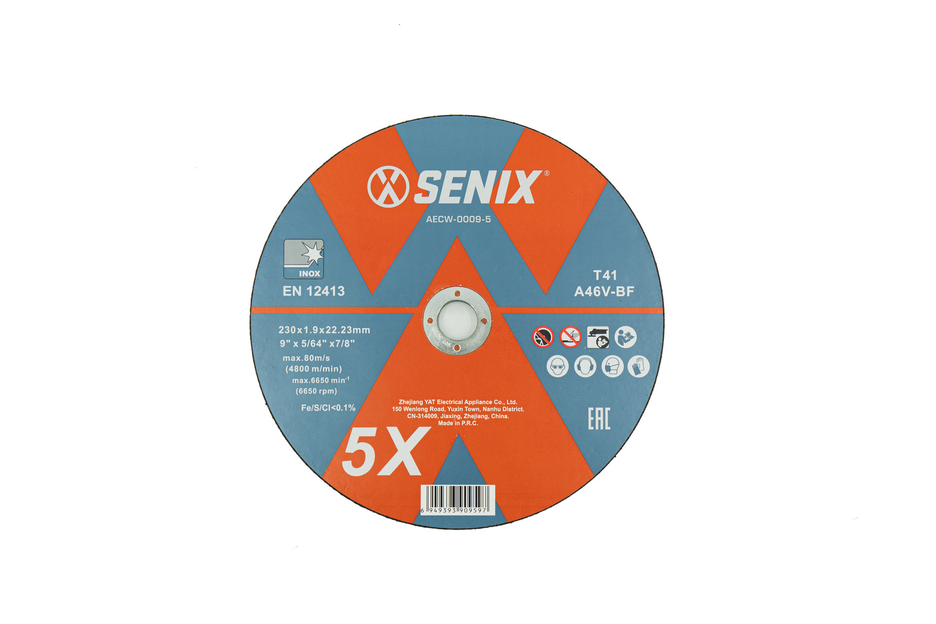 Диск отрезной по металлу и нержавеющей стали, упак 5 шт., 2301.922.23 mm SENIX AECW-0009-5