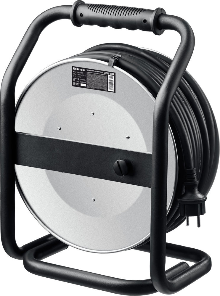 Силовой удлинитель на стальной катушке КГ 3х2.5 30м 4000Вт IP44, HEAVY DUTY KRAFTOOL 55086-30_z01