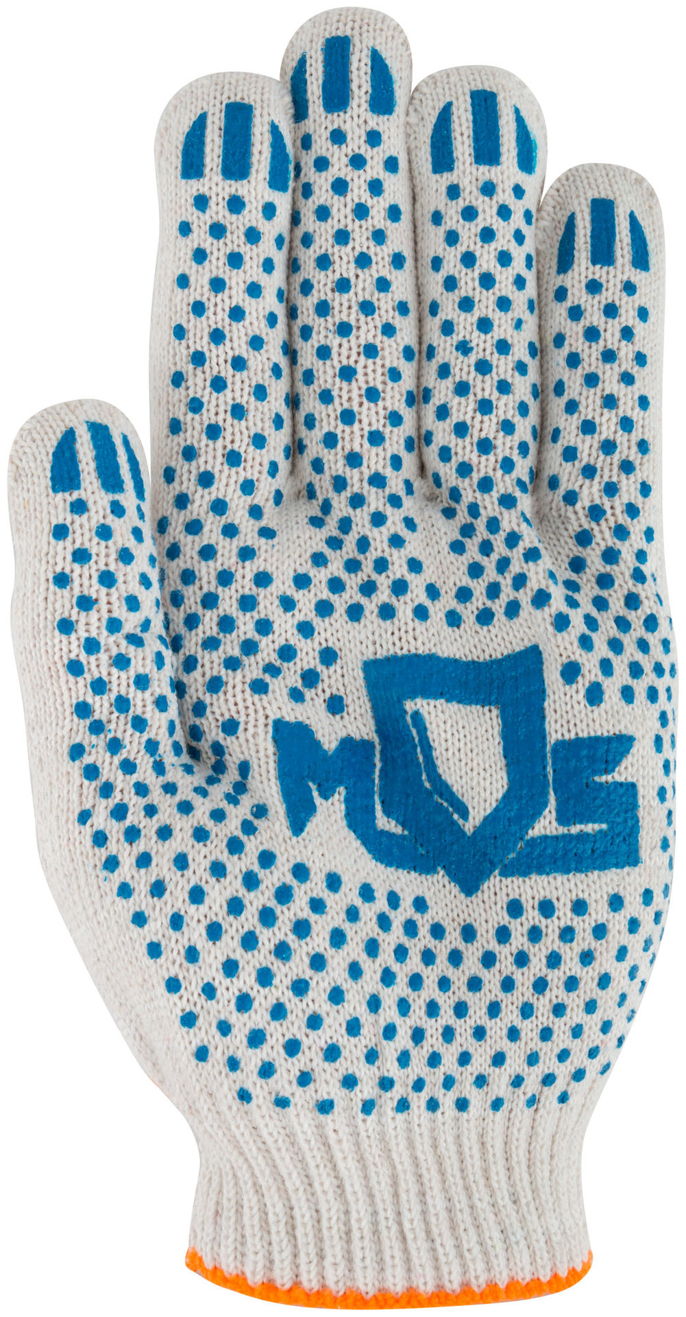 Перчатки вязаные (4 нити), х/б с ПВХ, 10 класс вязки, 2-х сторонние Люкс (12493)