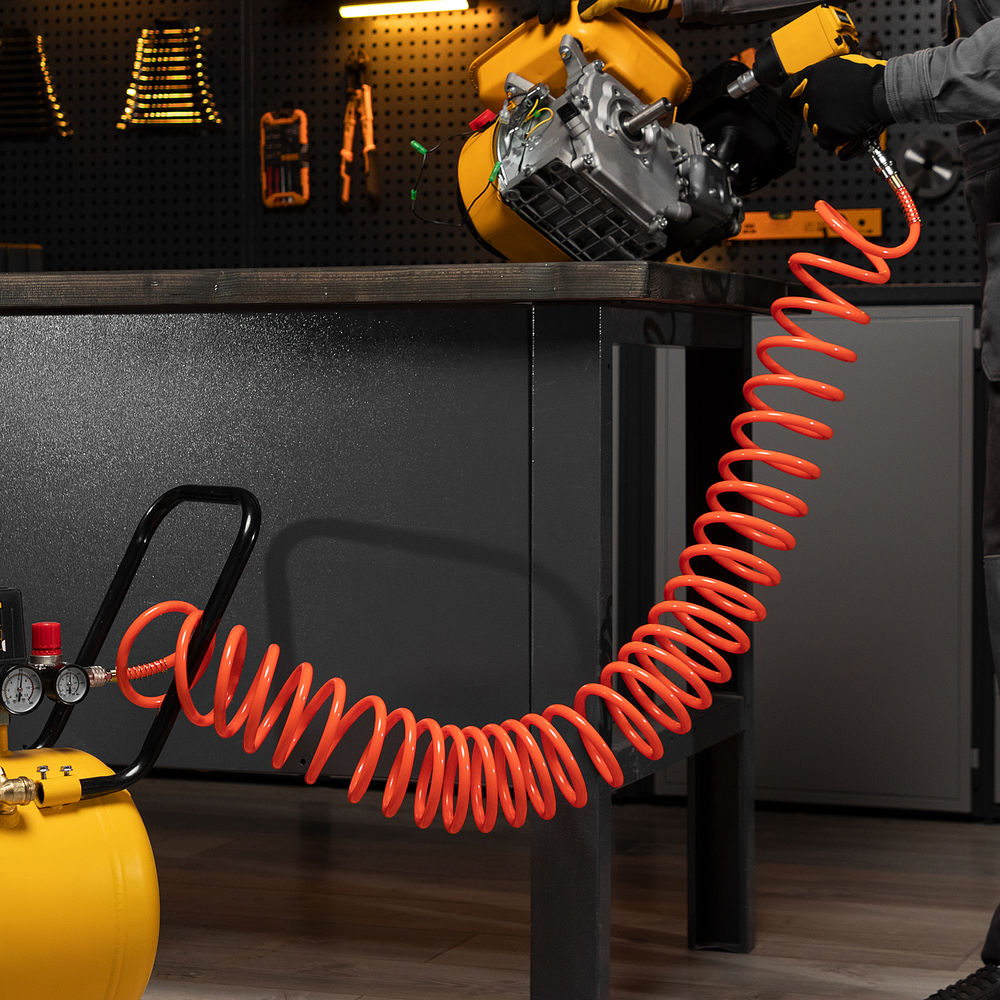 Шланг спиральный воздушный 8 х 12 мм, 18 бар, с быстросъемными соединениями, 10м Stels (57015)