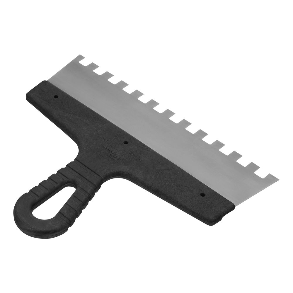 Шпатель из нержавеющей стали, 250 мм, зуб 10 х 10 мм, пластмассовая ручка Сибртех (85500)