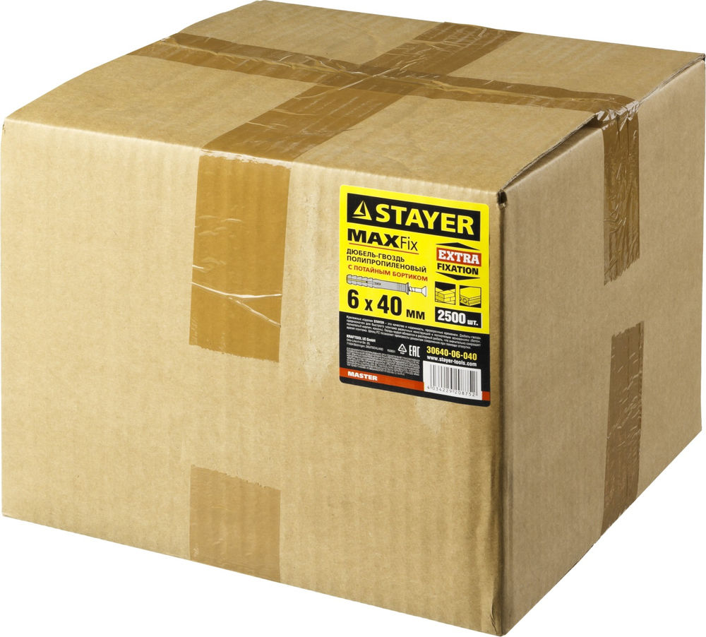 Дюбель-гвоздь 6 х 40 мм, потайной бортик, 2500 шт STAYER 30640-06-040