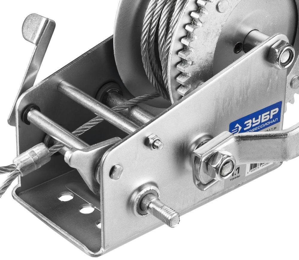 Лебёдка ручная барабанная тяговая тросовая 1.1 т, 8 м ЗУБР Профессионал 43113-1.1_z01