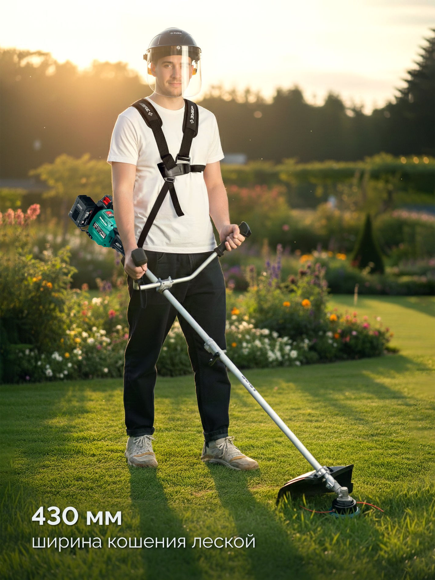 ЗУБР 40 В (2x20В), 430 мм, 2 АКБ LMS (4 Ач), триммер-коса аккумуляторный бесщеточный (ТАБ-4043-42)