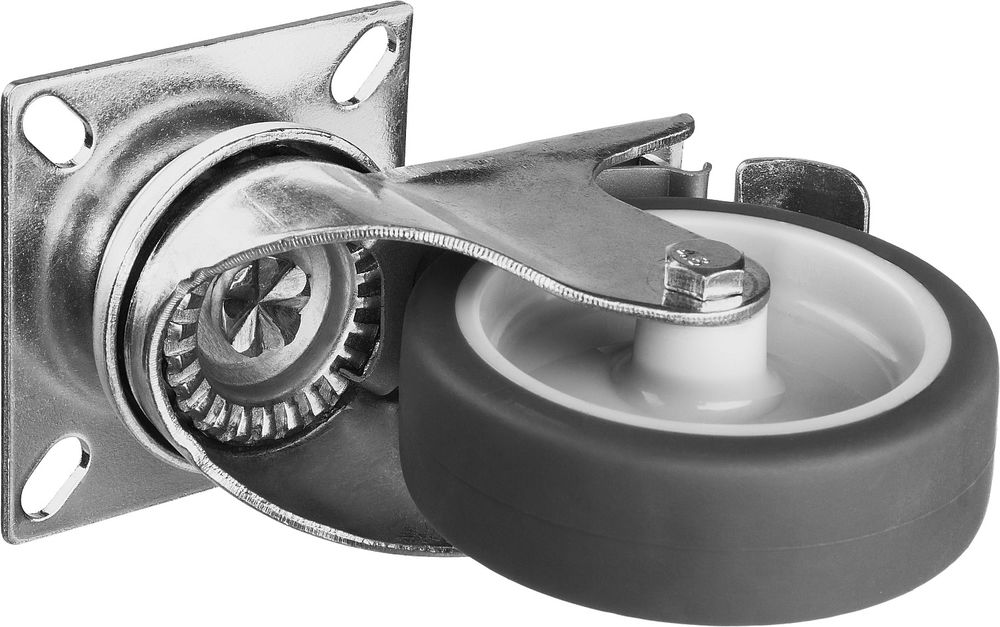 Колесо термопластичное поворотное с тормозом d 75 мм, г/п 60 кг, резина/полипропилен ЗУБР Профессионал 30946-75-B