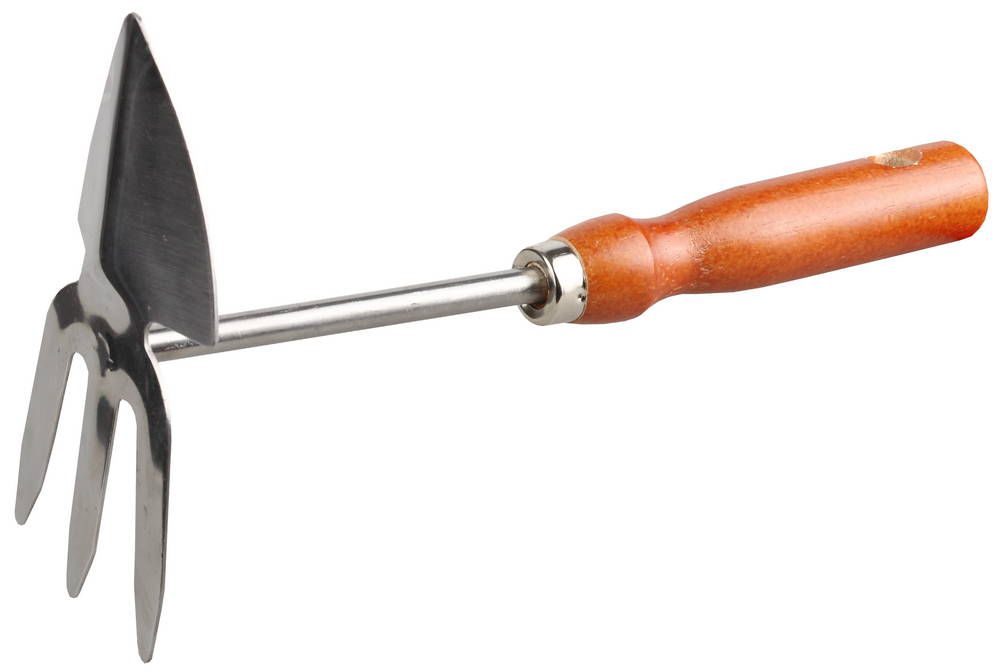 Садовая мотыжка 270 мм, 3 зубца, нержавеющая сталь, сердцевидное лезвие, деревянная ручка GRINDA 8-421139_z01